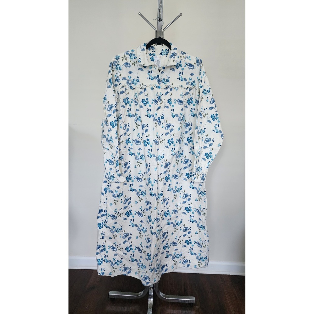 Simply Basic Womens Blue Floral Cotton Flannel Long Sleeve Nightgown Size Medium